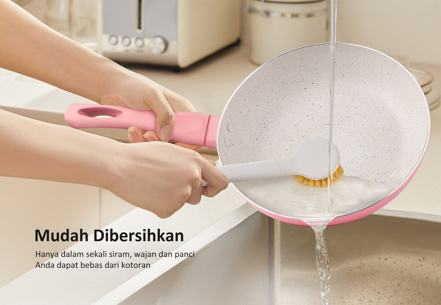 freemir Set Wajan dan Panci 20/18 CM Anti Lengket - Pink