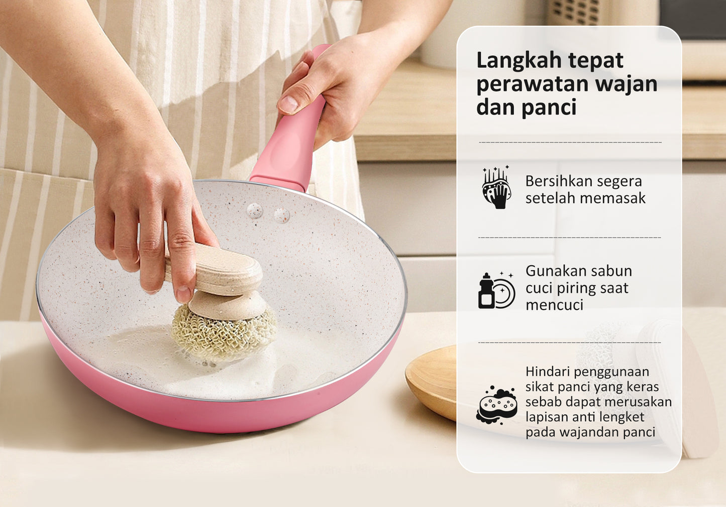 freemir Set Wajan dan Panci 20/18 CM Anti Lengket - Pink