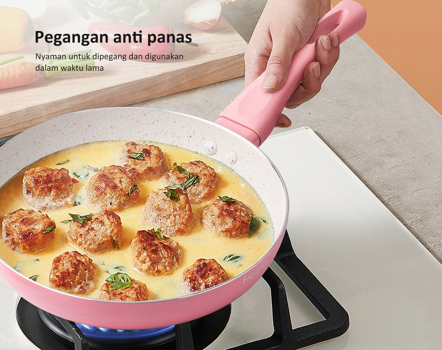 freemir Set Wajan dan Panci 20/18 CM Anti Lengket - Pink