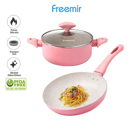 Freemir 20/18 CM Non-Stick Pan and Frying Pan Set - Pink