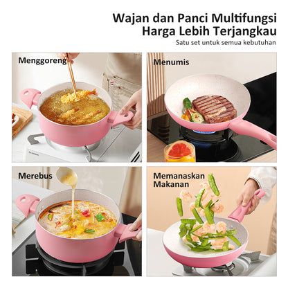 Freemir 20/18 CM Non-Stick Pan and Frying Pan Set - Pink