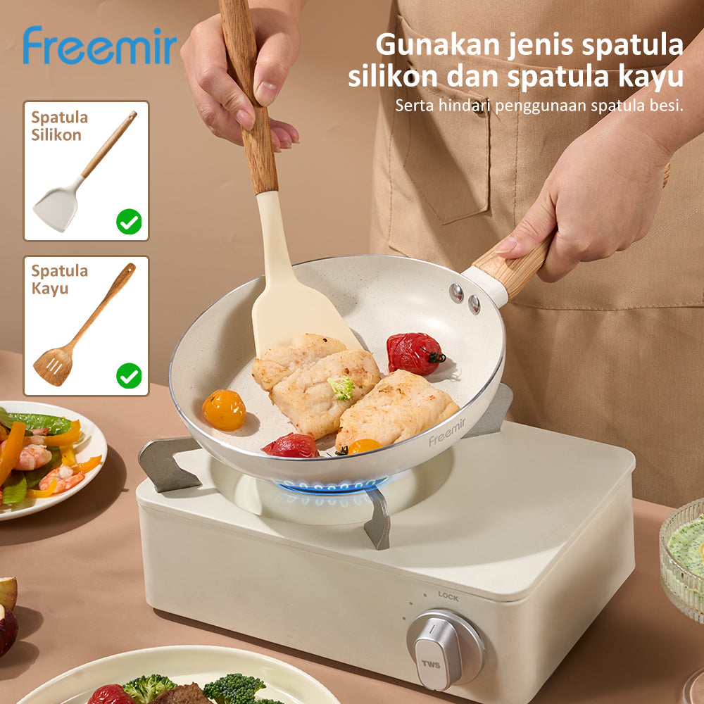 Freemir 2 set Wajan Penggorengan dan Panci dengan Tutup Kaca 20/18 CM