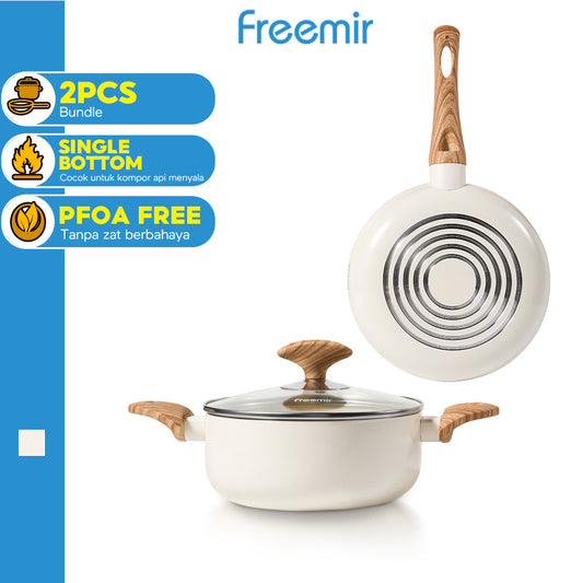 freemir 2 set Wajan Penggorengan dan Panci dengan Tutup Kaca 20/18 CM