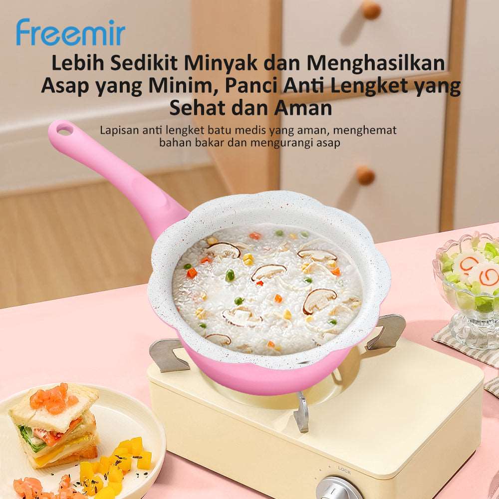 (Wajan 33) freemir Best Coating Granit Panci Anti Lengket 16 Cm Sup Susu MPASI PFOA Free Tutup Kaca Anti Panas Kitchenware