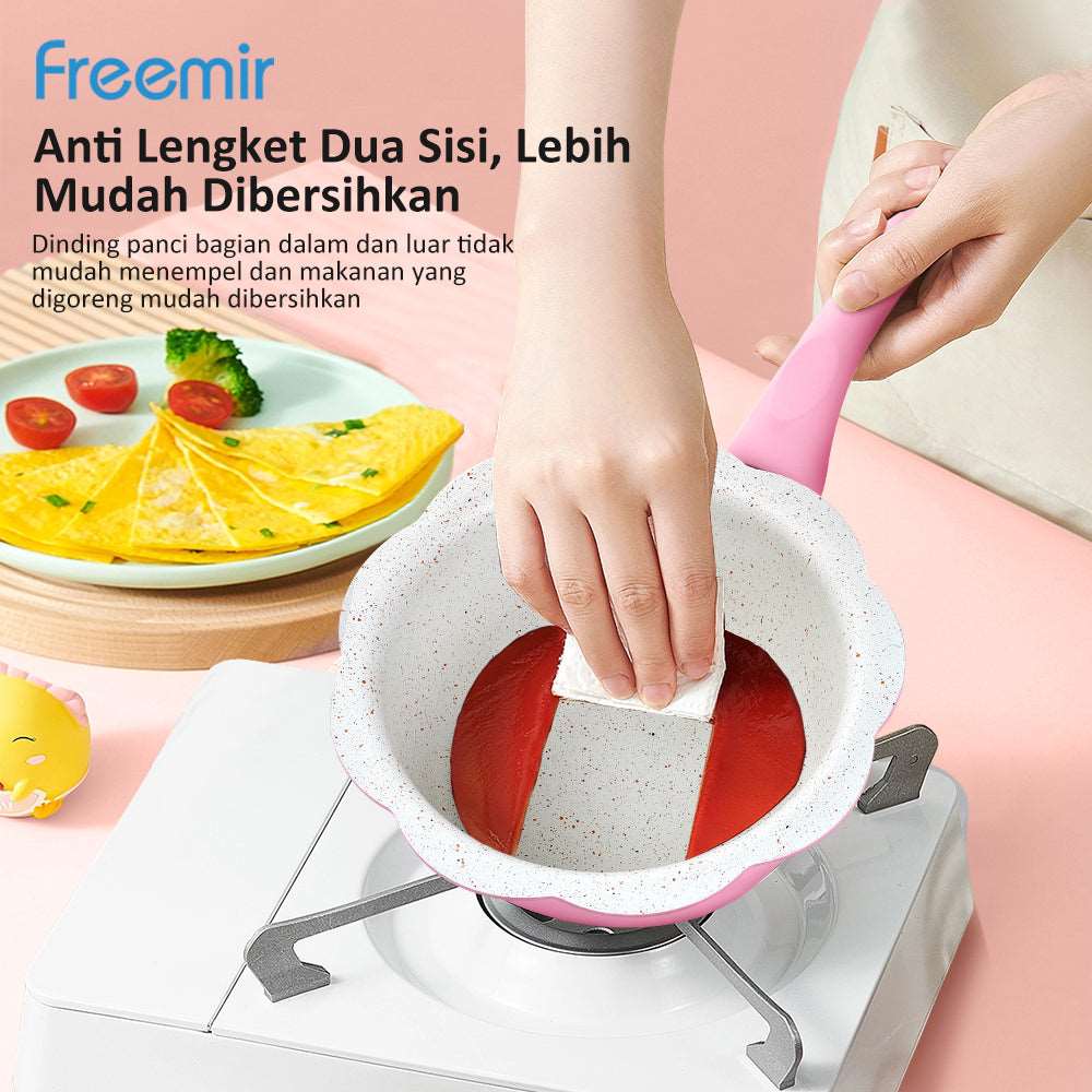 (Wajan 33) freemir Best Coating Granit Panci Anti Lengket 16 Cm Sup Susu MPASI PFOA Free Tutup Kaca Anti Panas Kitchenware