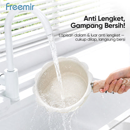 freemir Panci Susu Anti Lengket 20 CM Single Bottom dengan Tutup Kaca - Beige