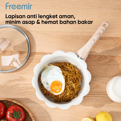 freemir Panci Susu Anti Lengket 20 CM Single Bottom dengan Tutup Kaca - Beige