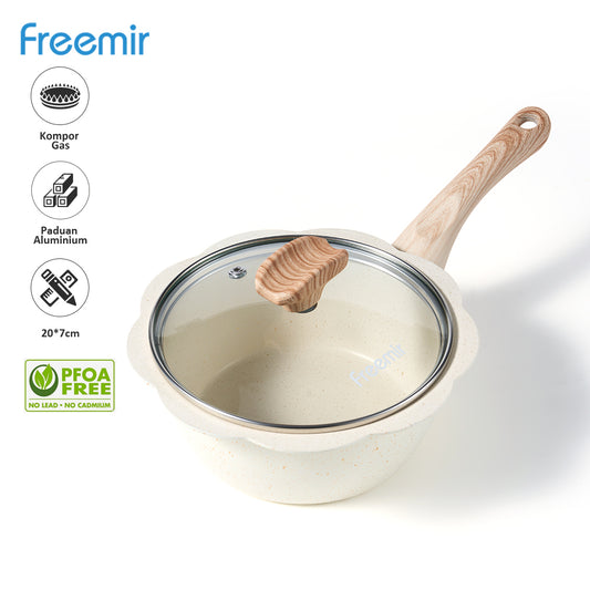 freemir 20 CM Single Bottom Non-Stick Milk Pan with Glass Lid