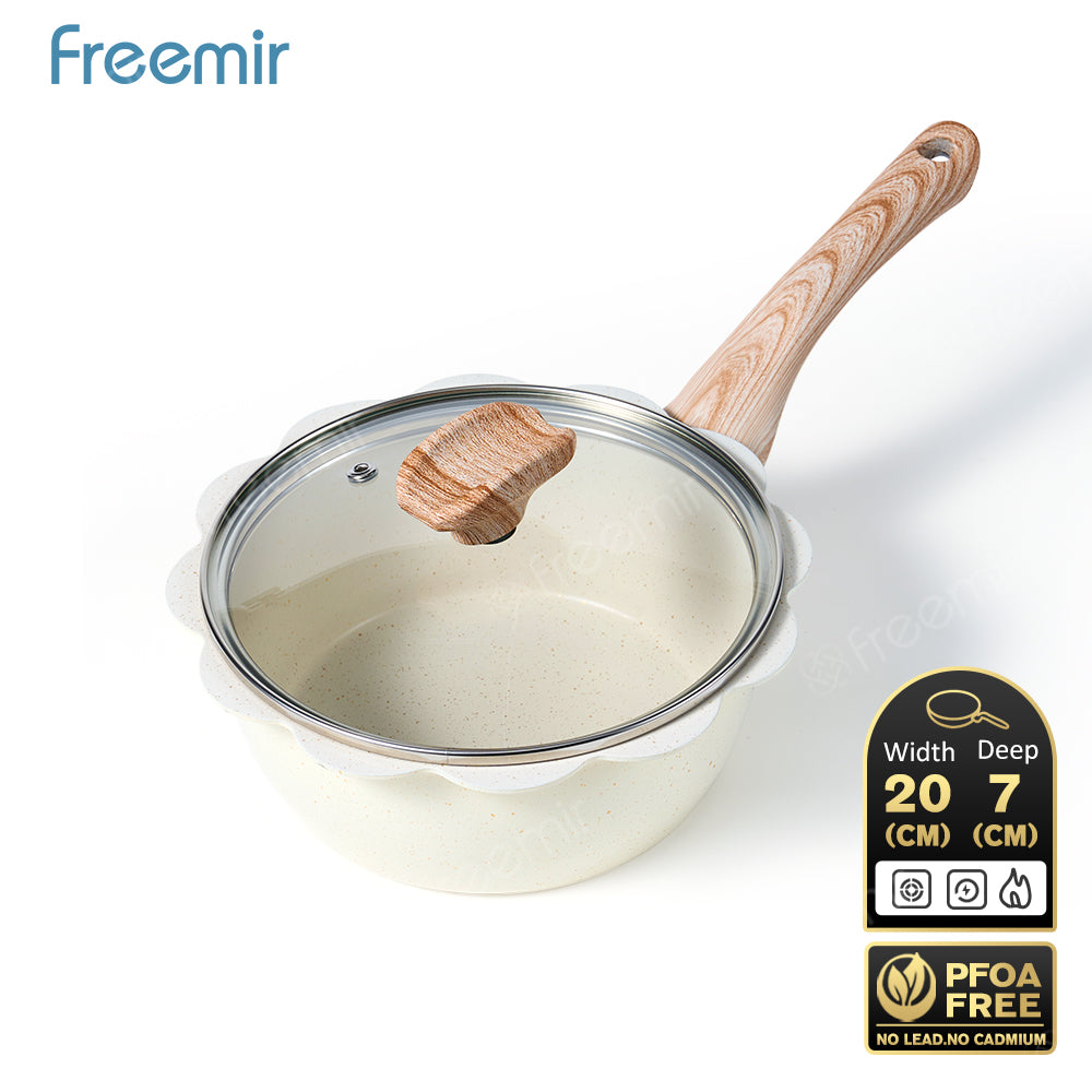 freemir Panci Susu Renda 20 CM Single Bottom dengan Tutup Kaca - Soft Beige