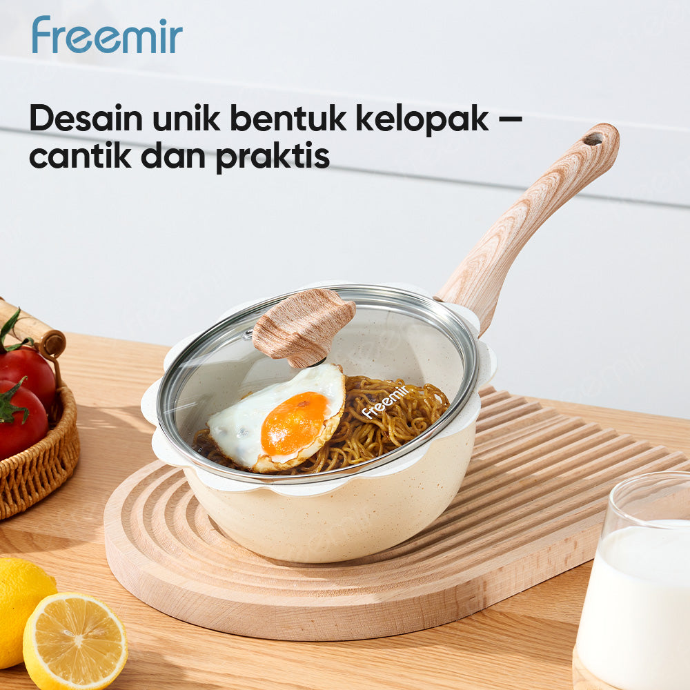 freemir Panci Susu Renda 20 CM Single Bottom dengan Tutup Kaca - Soft Beige