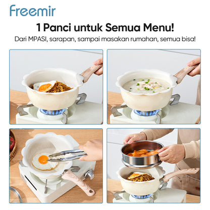 freemir Panci Susu Anti Lengket 20 CM Single Bottom dengan Tutup Kaca - Beige