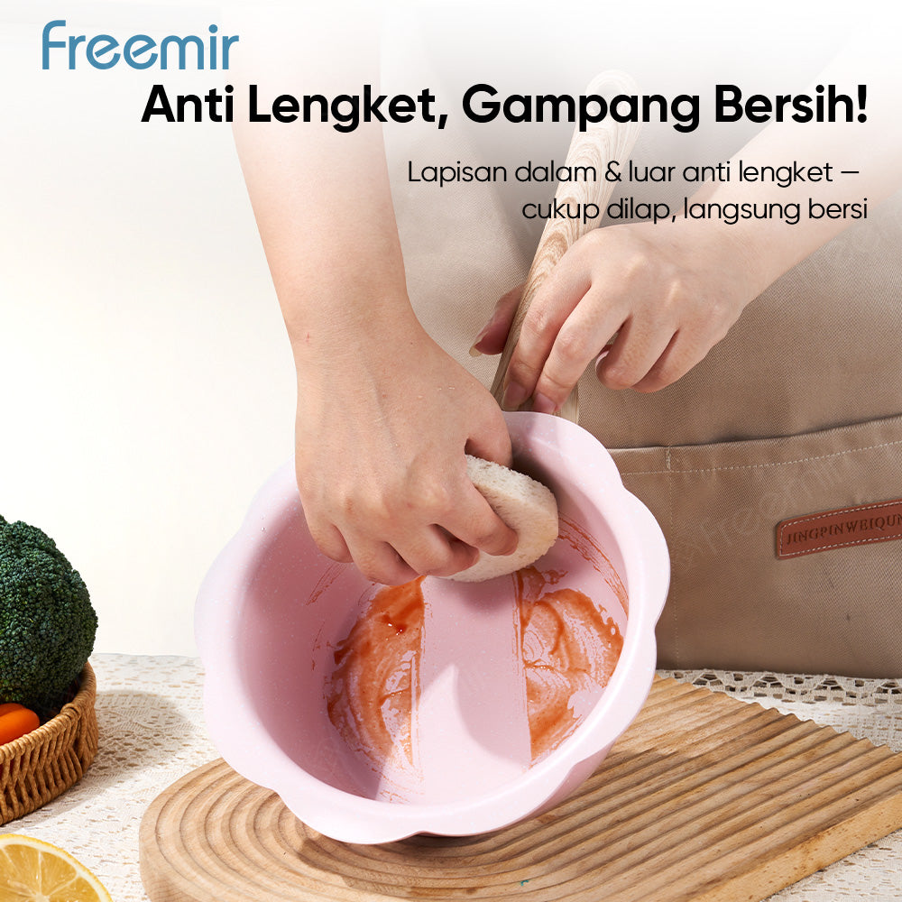 freemir Panci Susu Anti Lengket 20 CM Single Bottom dengan Tutup Kaca - Pink
