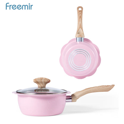 freemir Panci Susu Anti Lengket 20 CM Single Bottom dengan Tutup Kaca - Pink