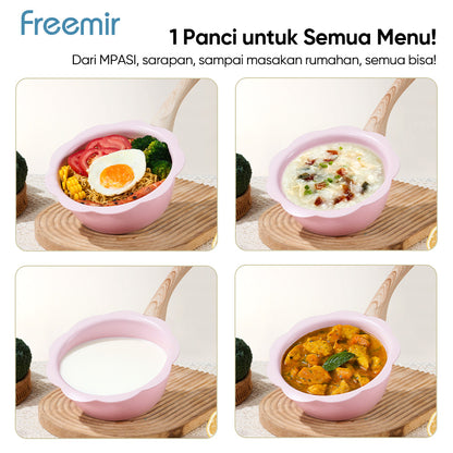 freemir Panci Susu Anti Lengket 20 CM Single Bottom dengan Tutup Kaca - Pink