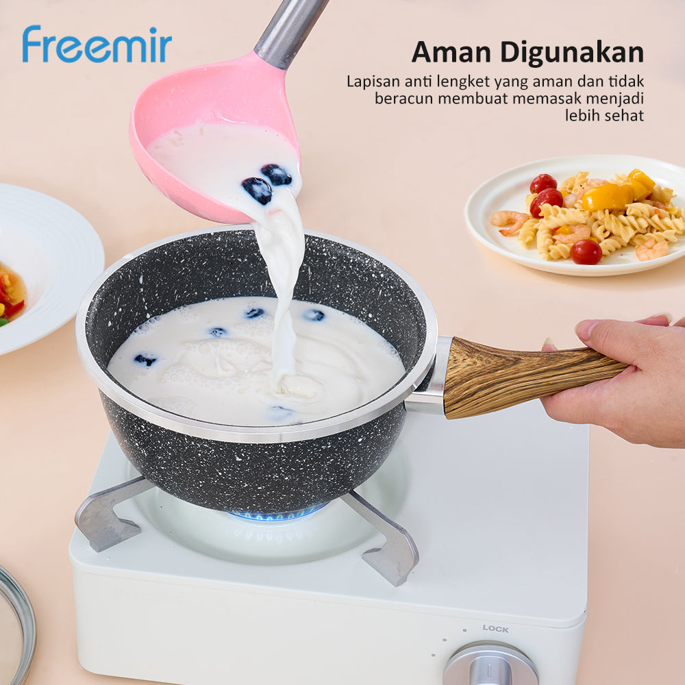 freemir Set 7 Pcs Wajan Panci 26/20/20/16 Cm Anti Lengket Marble Lapisan Granit Kombinasi Alat Masak Lengkap