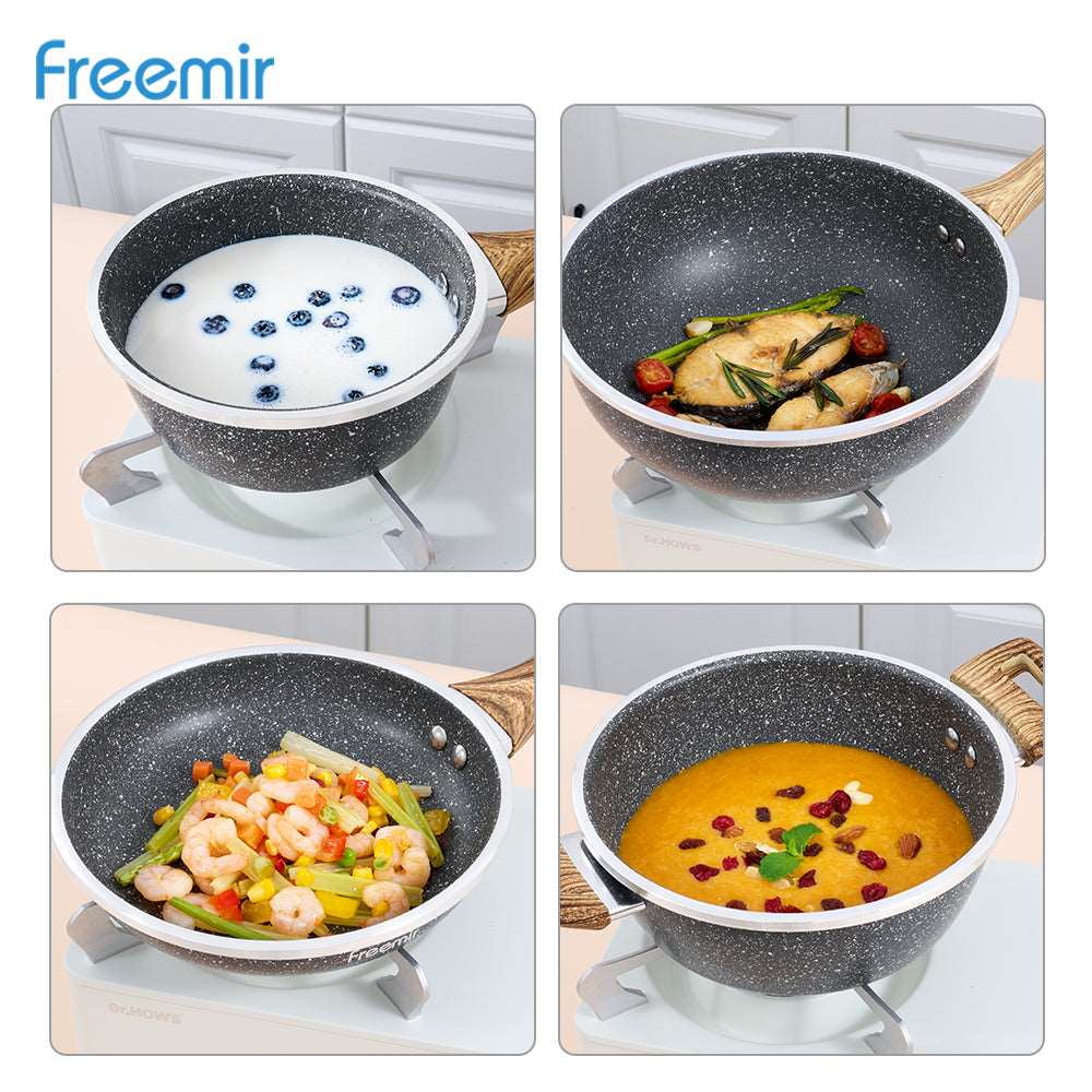 (Wajan 02) Freemir Set Wajan dan Panci 4 pcs, Tutup Kaca, Single Bottom, Kitchenware