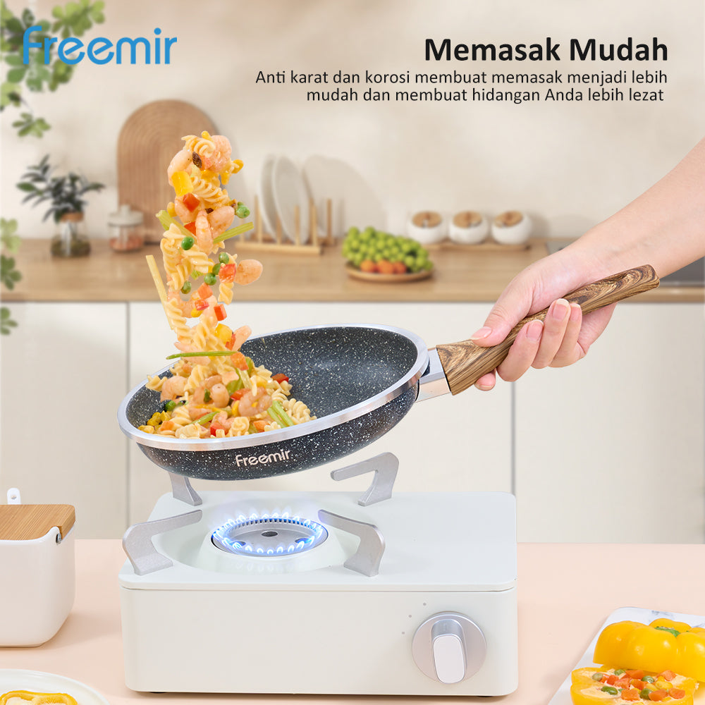 freemir Set 7 Pcs Wajan Panci 26/20/20/16 Cm Anti Lengket Marble Lapisan Granit Kombinasi Alat Masak Lengkap