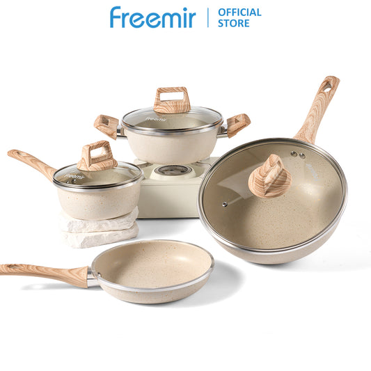 freemir Paket Lengkap Wajan & Panci Anti Lengket Beige Double Bottom