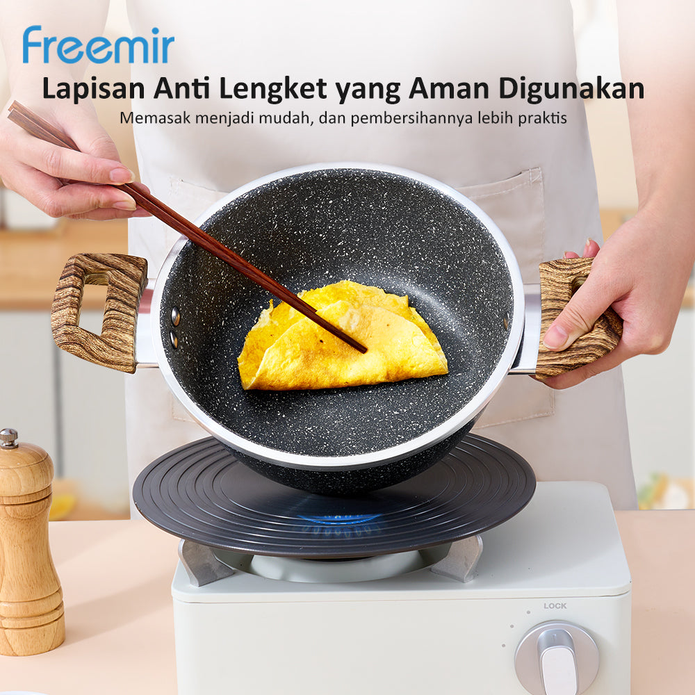 Panci dengan Dua Pegangan 20 CM Single Bottom dengan Tutup Kaca