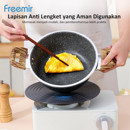 freemir Non-stick Pot with Two Handles 20 CM Single Bottom with Glass Lid
