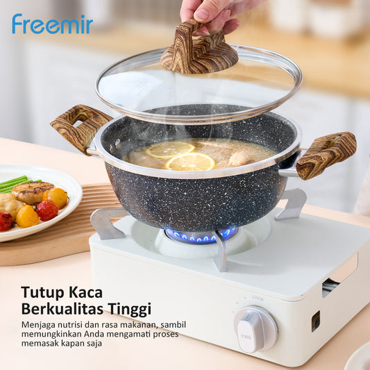 Panci dengan Dua Pegangan 20 CM Single Bottom dengan Tutup Kaca