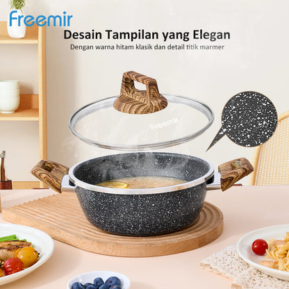 freemir Non-stick Pot with Two Handles 20 CM Single Bottom with Glass Lid