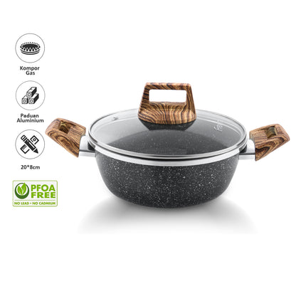 freemir Non-stick Pot with Two Handles 20 CM Single Bottom with Glass Lid