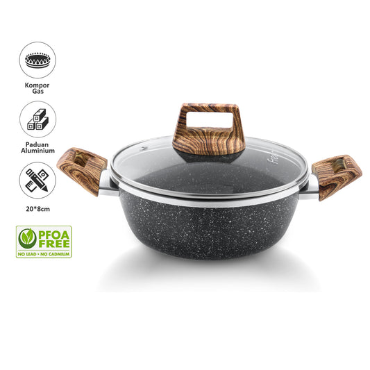 freemir Panci dengan Dua Pegangan 20 CM Single Bottom dengan Tutup Kaca