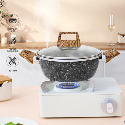 freemir Non-stick Pot with Two Handles 20 CM Single Bottom with Glass Lid