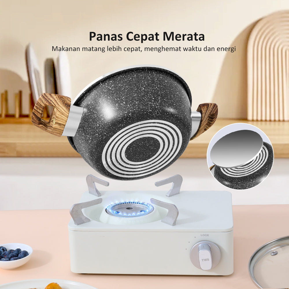 Panci dengan Dua Pegangan 20 CM Single Bottom dengan Tutup Kaca