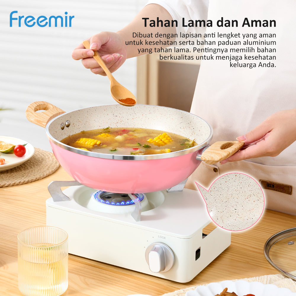 freemir Wajan Serbaguna 26 CM Double Bottom Anti Lengket dengan Tutup Kaca