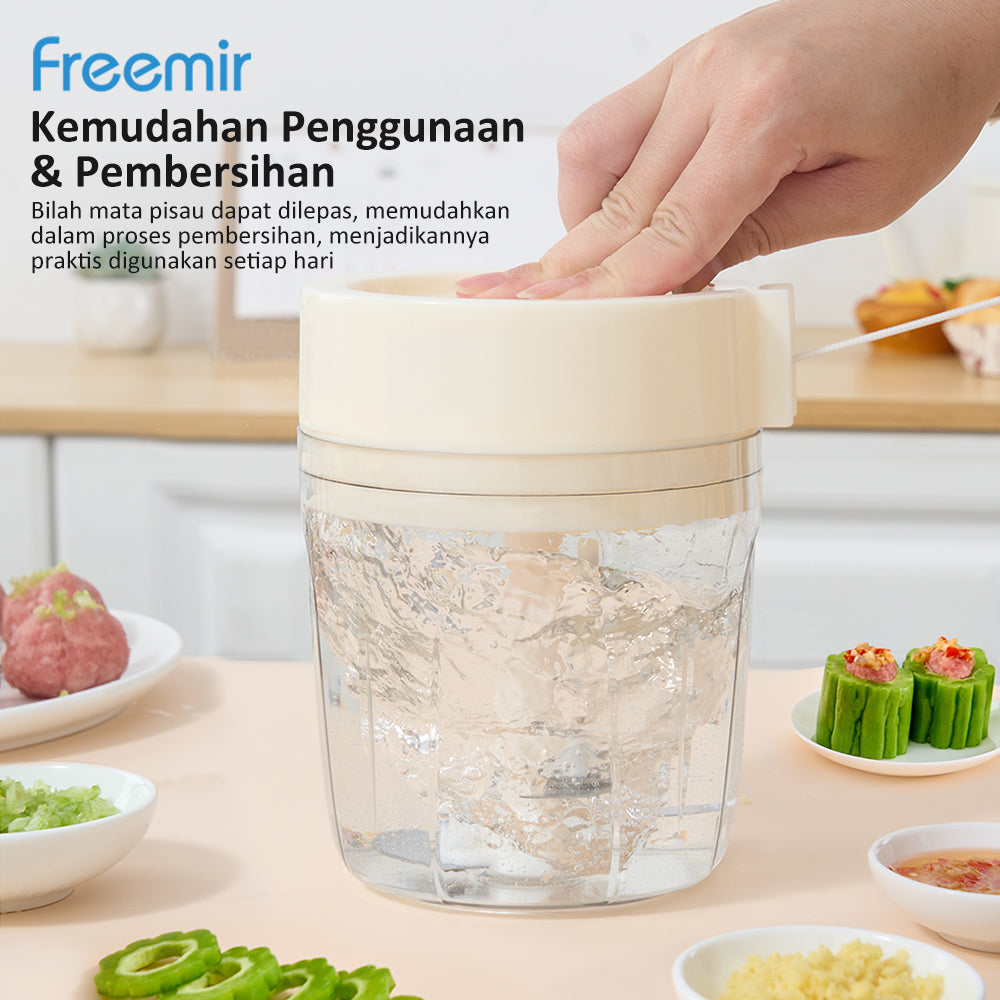 (PRE-ORDER) freemir Chopper 5 Mata Pisau Alat Penggiling Penghalus Pencincang Daging & Bumbu Blender Manual Stainless Serbaguna 920ML