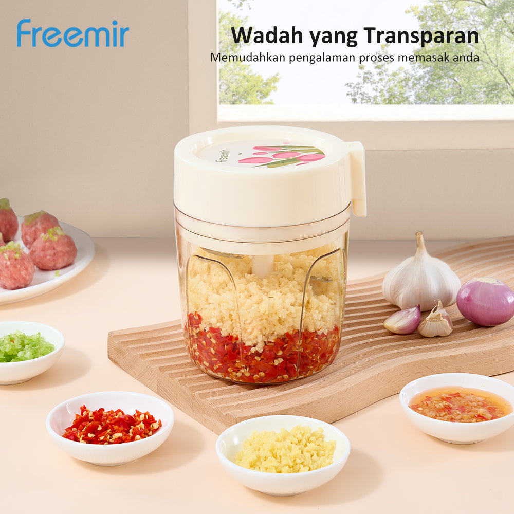 (PRE-ORDER) freemir Chopper 5 Mata Pisau Alat Penggiling Penghalus Pencincang Daging & Bumbu Blender Manual Stainless Serbaguna 920ML