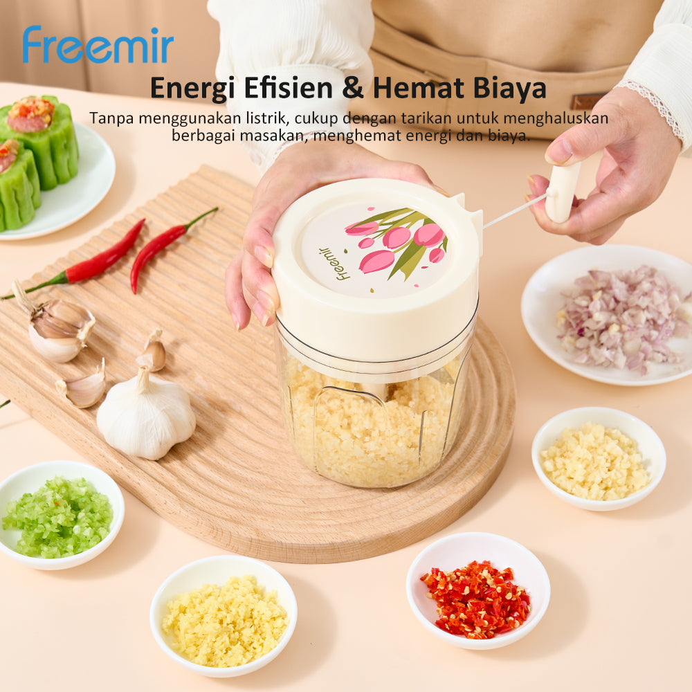 (PRE-ORDER) freemir Chopper 5 Mata Pisau Alat Penggiling Penghalus Pencincang Daging & Bumbu Blender Manual Stainless Serbaguna 920ML