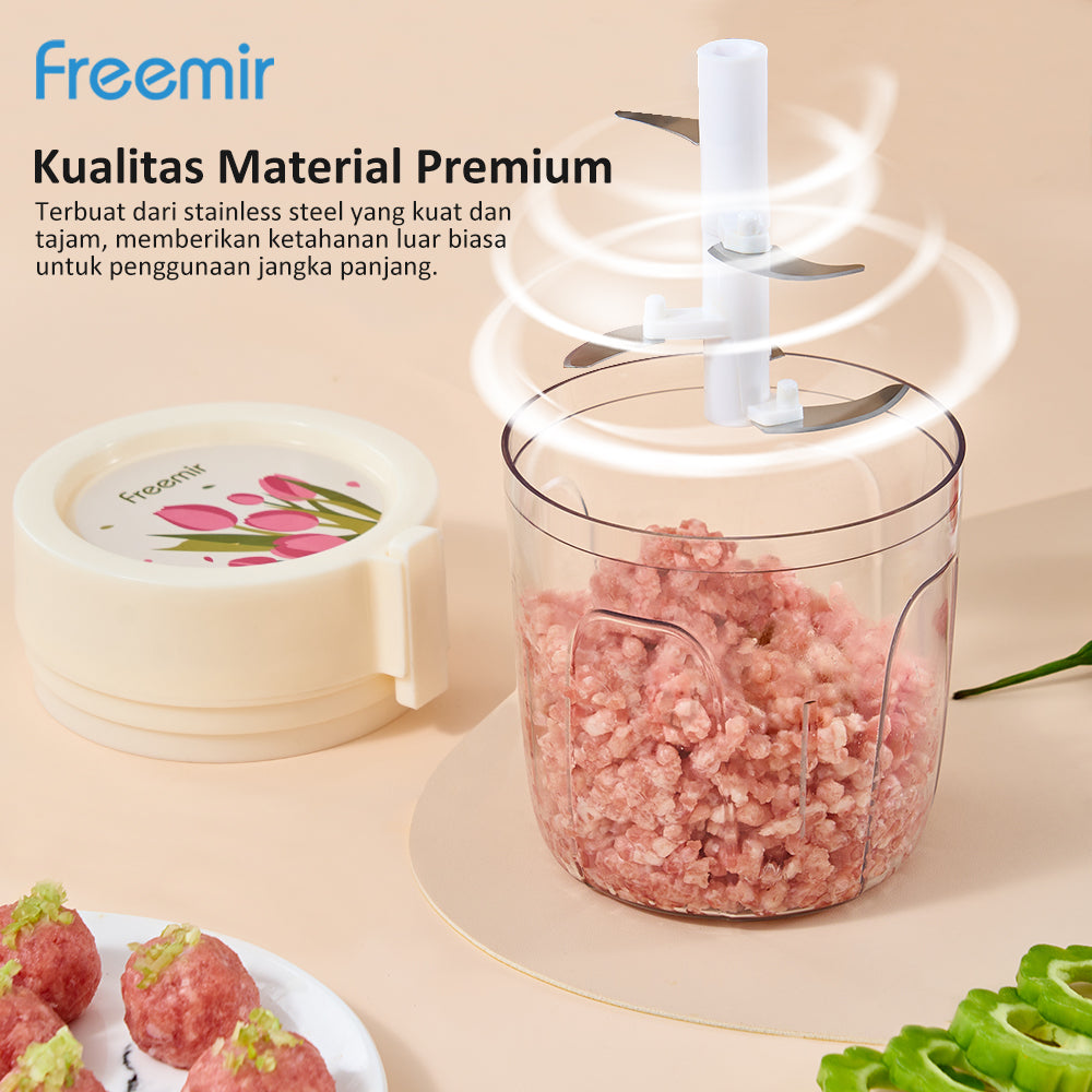 (PRE-ORDER) freemir Chopper 5 Mata Pisau Alat Penggiling Penghalus Pencincang Daging & Bumbu Blender Manual Stainless Serbaguna 920ML