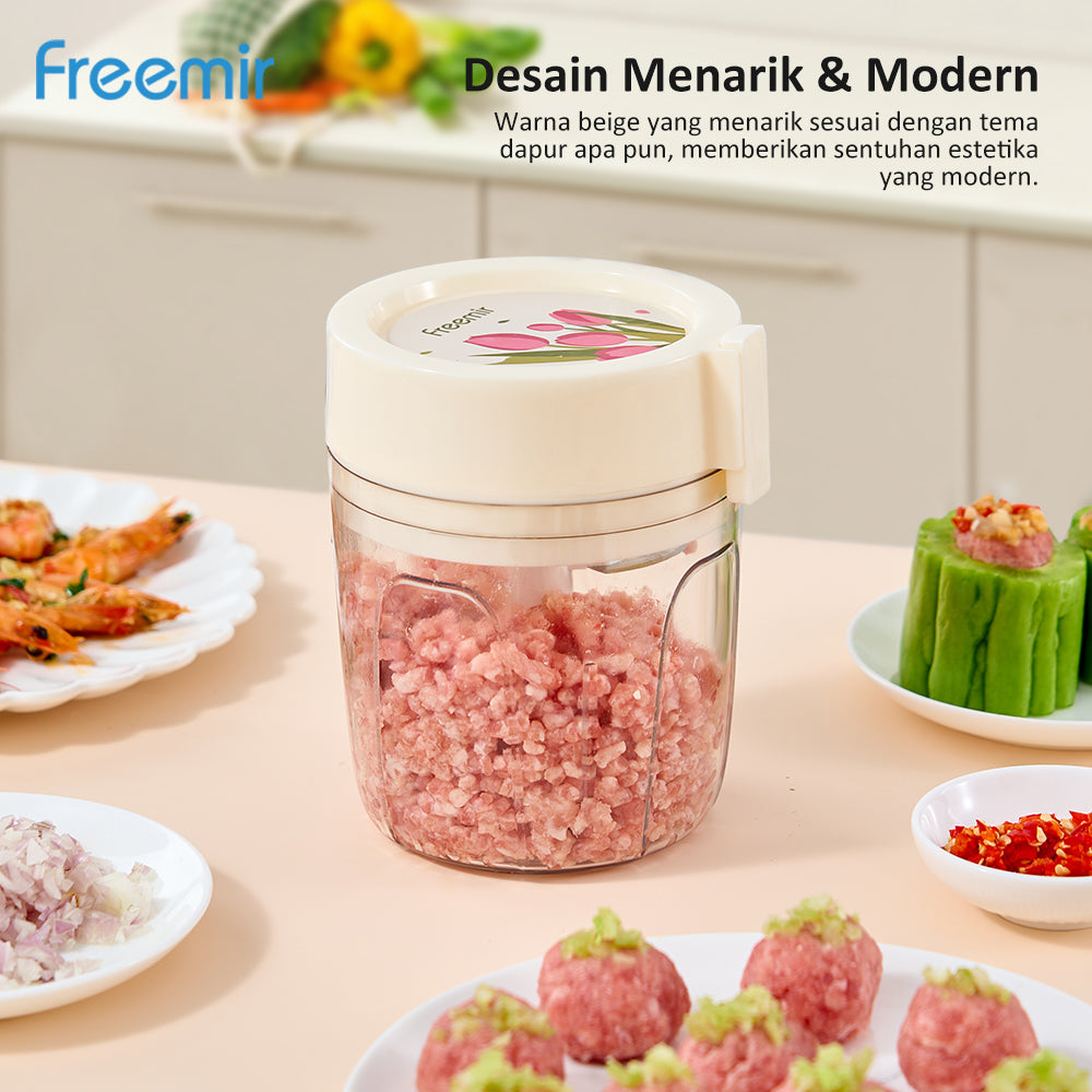 (PRE-ORDER) freemir Chopper 5 Mata Pisau Alat Penggiling Penghalus Pencincang Daging & Bumbu Blender Manual Stainless Serbaguna 920ML