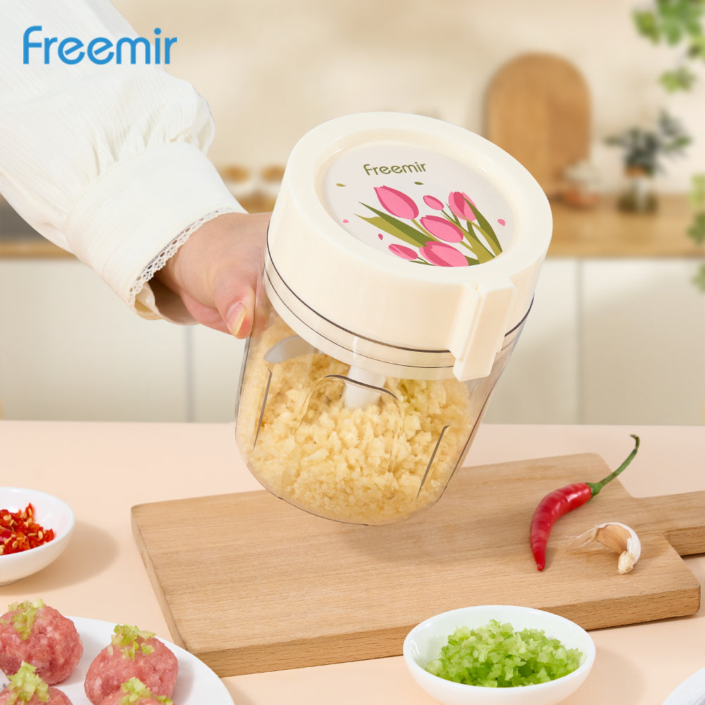 (PRE-ORDER) freemir Chopper 5 Mata Pisau Alat Penggiling Penghalus Pencincang Daging & Bumbu Blender Manual Stainless Serbaguna 920ML