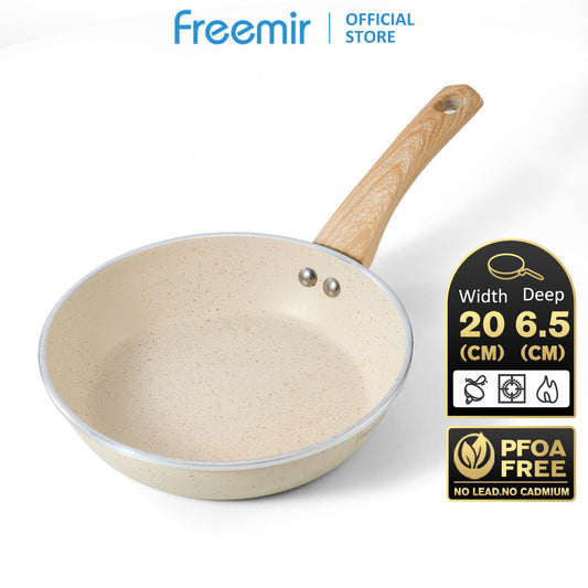 (DEFECT PACKAGE) freemir Wajan Frypan Beige 20 cm Bahan Lapisan Granit Anti Lengket Peralatan Dapur Berkualitas Aesthetic