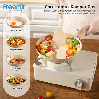 freemir 20 CM Single Bottom Frying Pan with Wooden Handle
