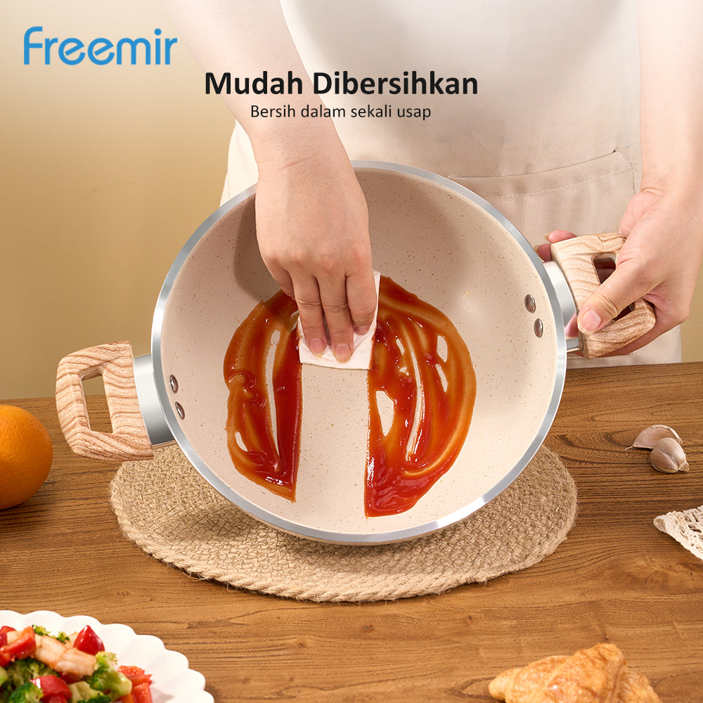 Freemir Panci Anti Lengket Single Bottom 24 CM dengan Tutup Kaca