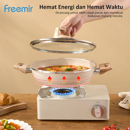 freemir Nonstick Wok Pan Two Handles Single Bottom 24 CM with Glass Lid