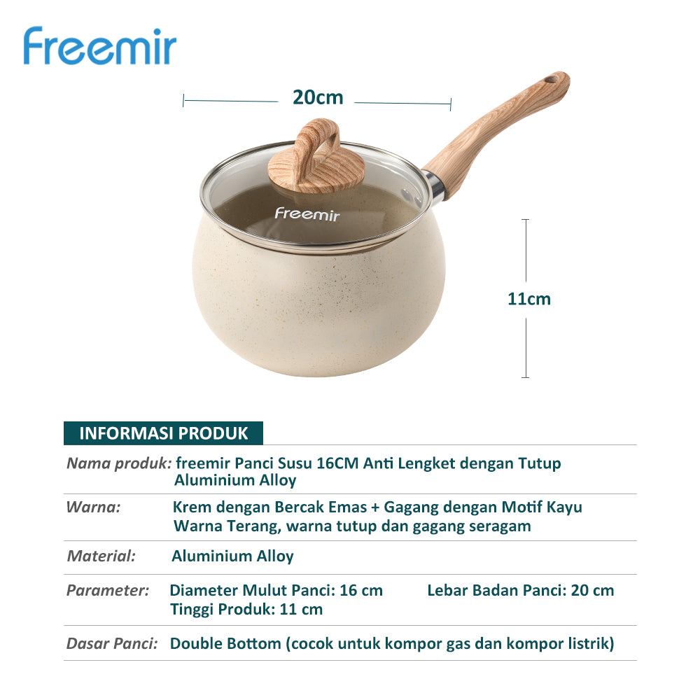freemir Paket Lengkap Wajan & Panci Anti Lengket Beige Double Bottom