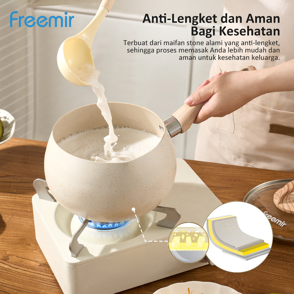 Freemir Panci Susu 16 CM Double Bottom Anti Lengket dengan Tutup