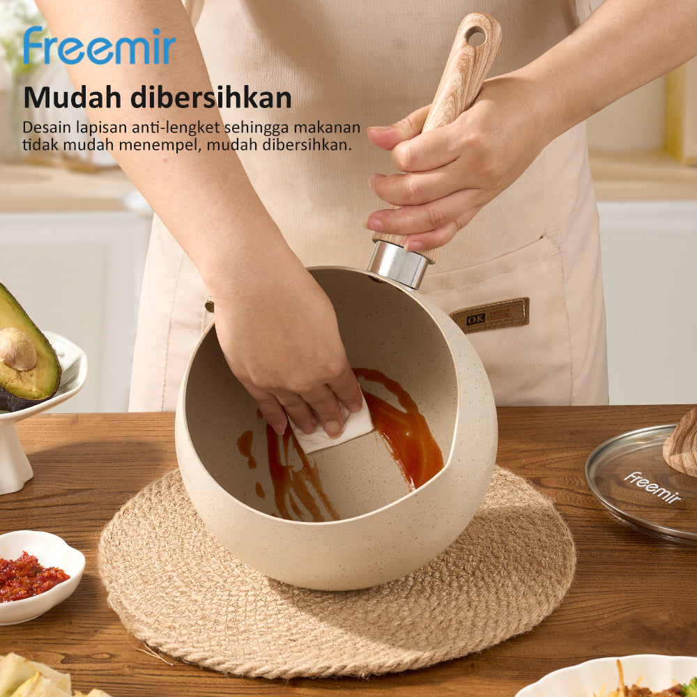 Freemir Panci Susu 16 CM Double Bottom Anti Lengket dengan Tutup