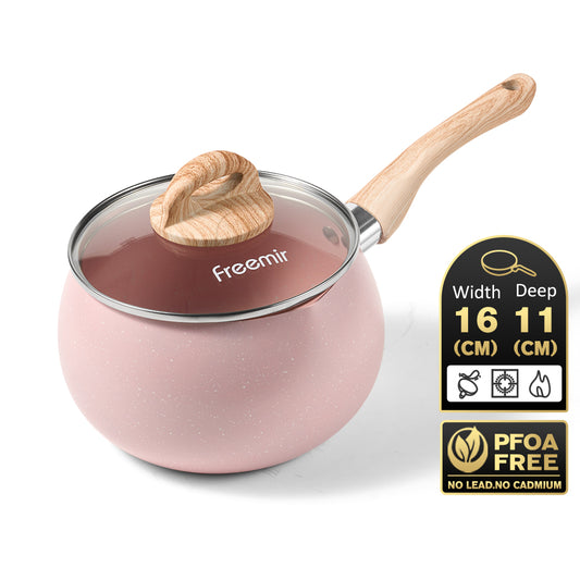 freemir 16 CM Single Bottom Non-Stick Milk Pan with Glass Lid