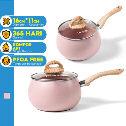 freemir 16 CM Single Bottom Non-Stick Milk Pan with Glass Lid