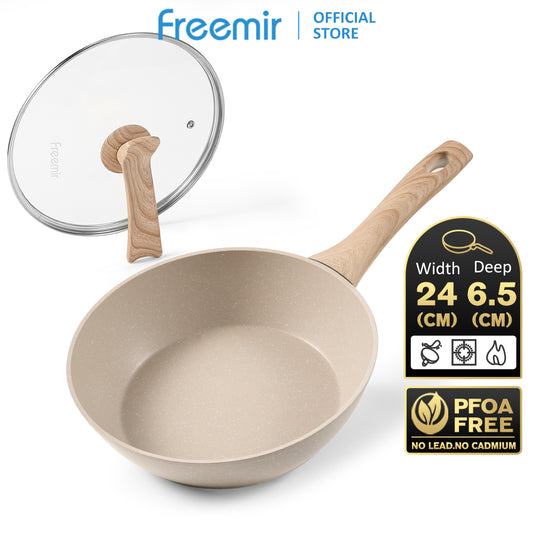 freemir 24 CM Non-Stick Double Bottom Frying Pan with Lid