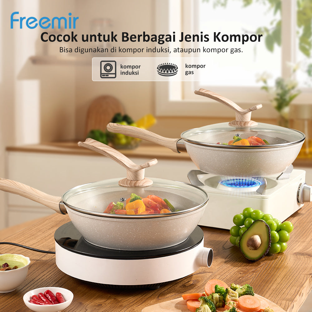 freemir 24 CM Non-Stick Double Bottom Frying Pan with Lid