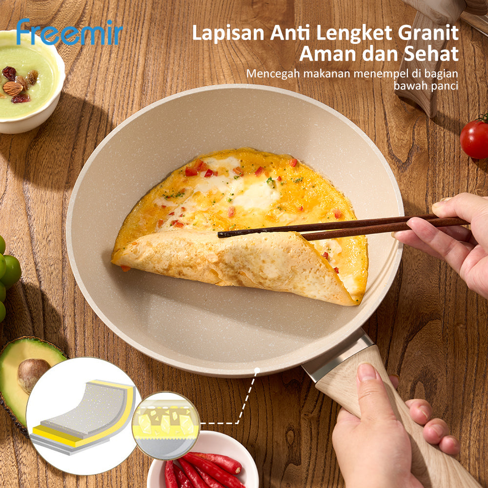 freemir 24 CM Non-Stick Double Bottom Frying Pan with Lid