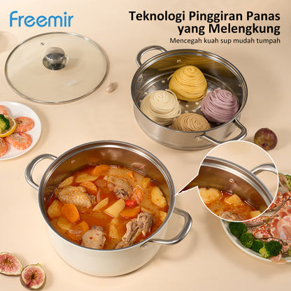 freemir 24 CM Single Bottom Double Layer Steamer with Glass Lid